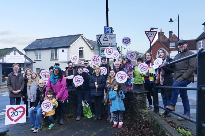 20 is Plenty campaigners in Haslemere town centre.