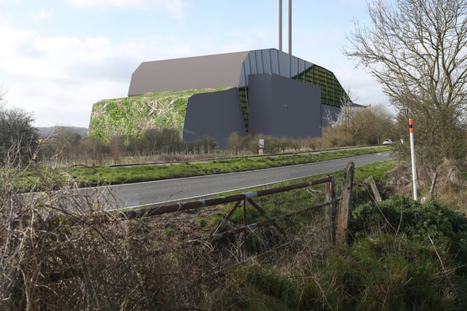 A computer simulation of the proposed Veolia incinerator in the Wey Valley off the A31 near Alton