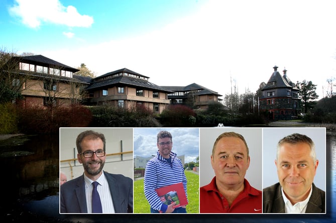 Main opposition leaders inset over a picture of county hall