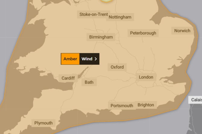 A map of the amber warning across the UK.