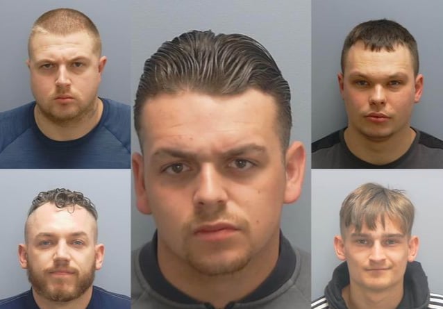 Five men who were part of an audacious £1.2million conspiracy to bugle homes and blow up cash machines across Hampshire, Dorset and Surrey have been jailed for a combined total of more than 50 years
