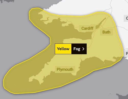 The area covered by today's Yellow Warning of fog.
Map: issued by the Met Office (March 2, 2022)