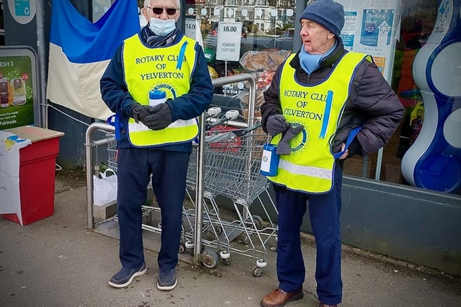 Yelverton Rotarians Clive Cross and Terry Donnelly take their turn as collectors at the Yelverton Shopping forecourt