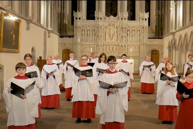 The choir performing in Brecon cathedral