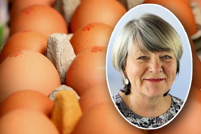 Cllr Mackenzie inset over a stock photo of eggs