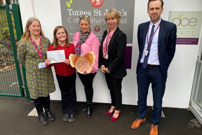 Pictured left to right are judge and headteacher of previous winner Blackawton Primary, Rachel Burris; pupil Lily Hilton; catering and healthy communities lead, Sam Ward; ACE trust leader, Cheryl Weyman; and St John’s headteacher, William Jaworski