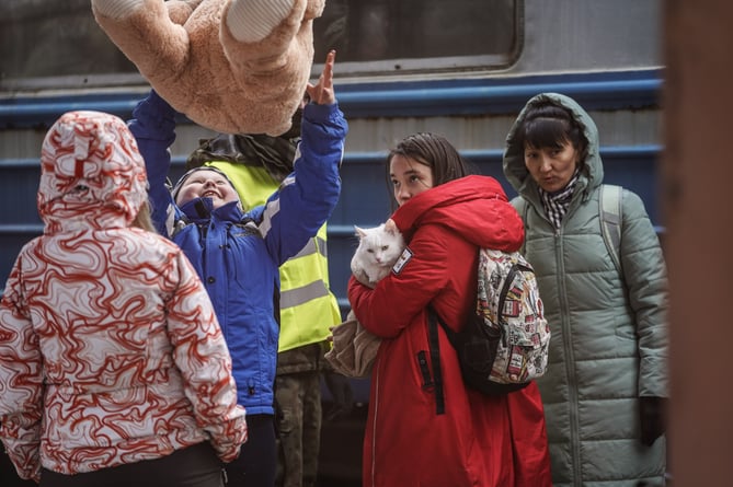 Ukrainians from Kiev arrive at Przemysi Train station. March 03 2022. 