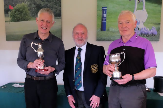 Gerry Hodder (Senior Golfer of the Year), right, with Seniors Captain Peter Stunell, centre, and left, Martin Howe (Bill Dick Cup winner).
