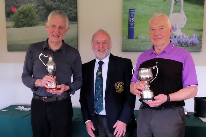 Gerry Hodder (Senior Golfer of the Year), right, with Seniors Captain Peter Stunell, centre, and left, Martin Howe (Bill Dick Cup winner).