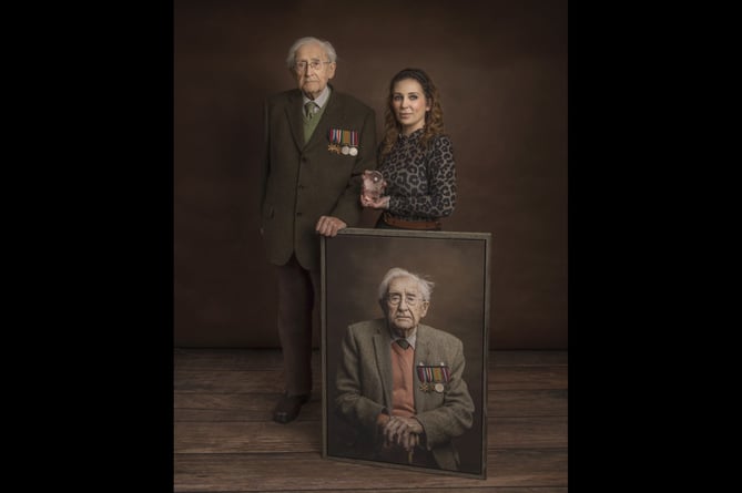 Talgarth legend John Hugo Gwynne with star photographer Kath Evans, the portrait and her trophy