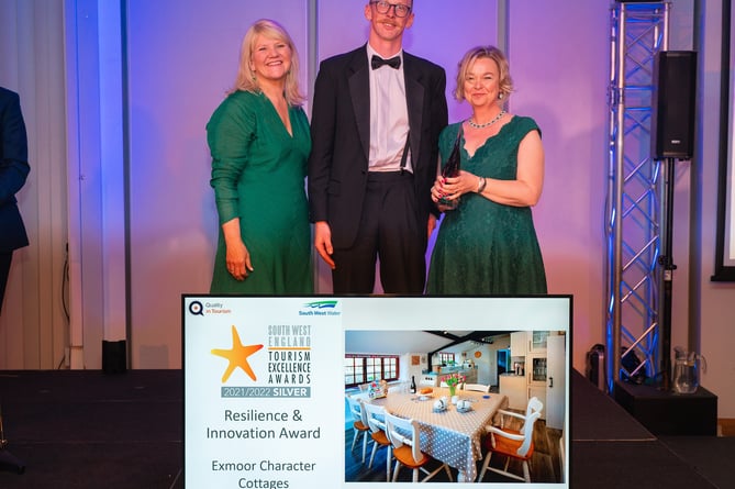 Left to right: Deborah Heather, Quality in Tourism, Sponsor; Sam Williams; Lucy Green,
owner Exmoor Character Cottages