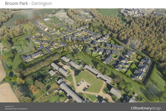 Aerial 3D visualisation of the Broom Park development