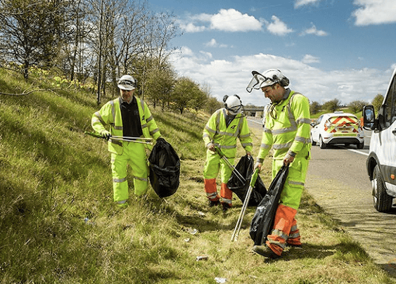 National Highways’ contractors collect litter from the roadside