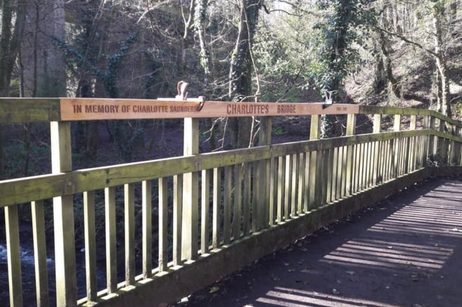 Charlotte’s Bridge in memory of Charlotte Saunders, Fatherford Woods, Okehampton