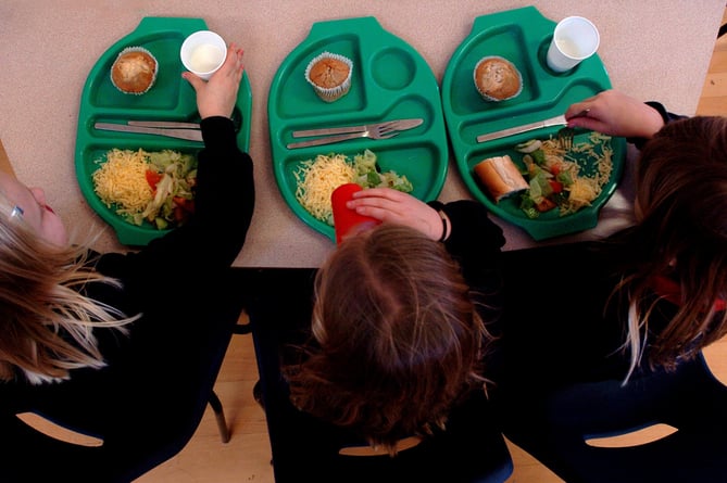 PARENTAL PERMISSION OBTAINED. Generic picture of pupils enjoying school dinners at a Primary School in Cambridgeshire.