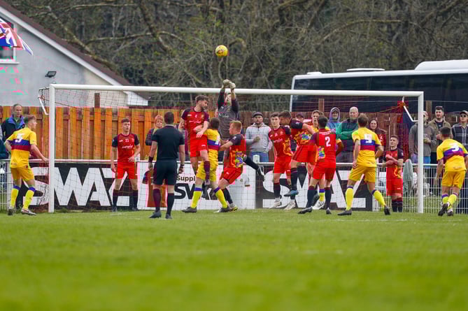 Josh Oak makes a save during the deciding league match against Ashton and Blackwell