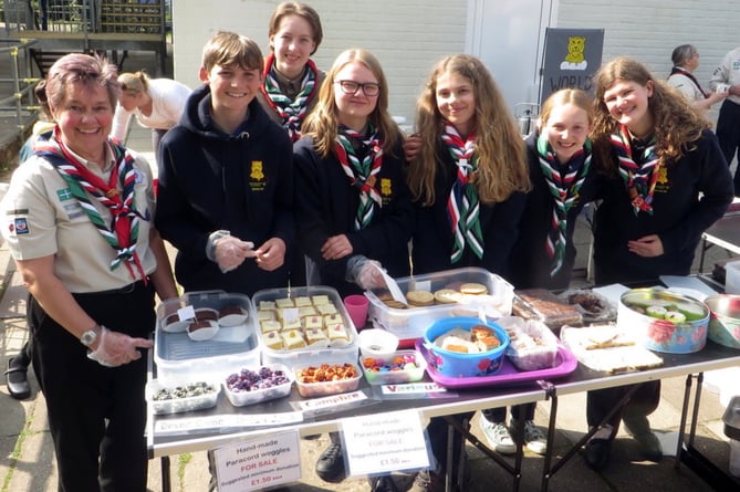 Scouts at the St George’s Day parade in Okehampton, fundraising for their trip to the World Jamboree