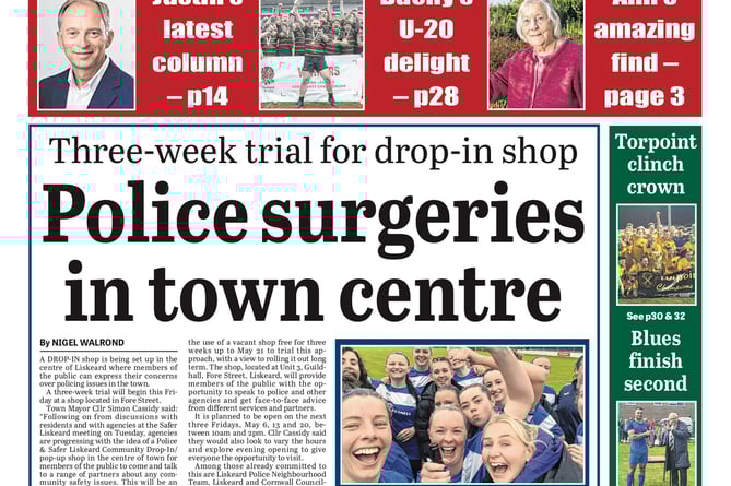 The front page of the Cornish Times edition dated Wednesday, May 4, 2022