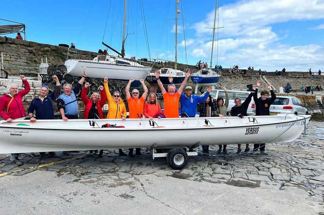 Members of Rhwyfo Sion Cwilt Rowing Club at the launch of Gwyntoedd Teg