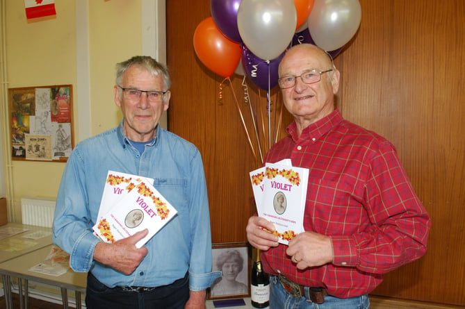 Author Roger Sherburn-Hall, right, and his editor John Owen Smith launch the book Violet, The Canadian Lieutenant’s Wife at Headley Church Hall on April 30th 2022.
