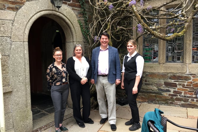 Staff at Lewtrenchard Manor and owner Duncan Murray welcome people to the open gardens event in aid of St Luke’s Hospice