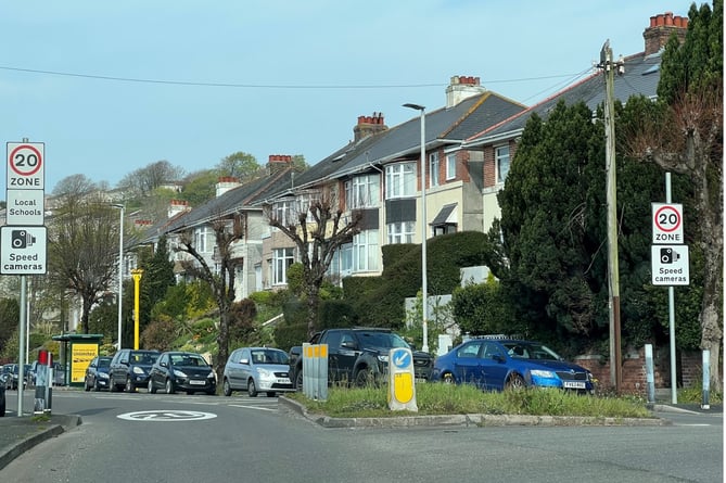 Signs in Old Laira Road, Plymouth, warning of the 20mph and the speed camera due to be switched on on Monday.