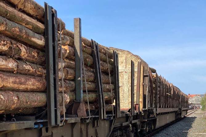 The timber, which came from the forests of Ceredigion and Powys, was loaded onto a Colas Rail freight service at Aberystwyth, ready to be transported to the Kronospan manufacturing plant in Chirk, north Wales.