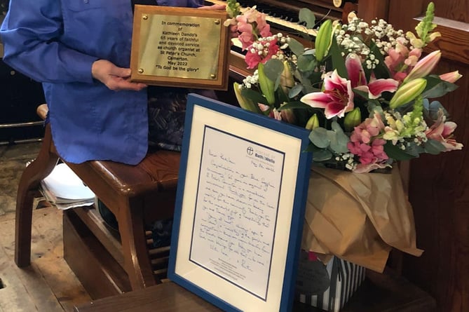 Kathleen Dando has been the organist at St Peter’s Church, Camerton, for sixty five years.