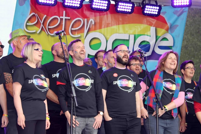 Spectrum Choir on the stage at Exeter Pride in 2019. AQ 1055