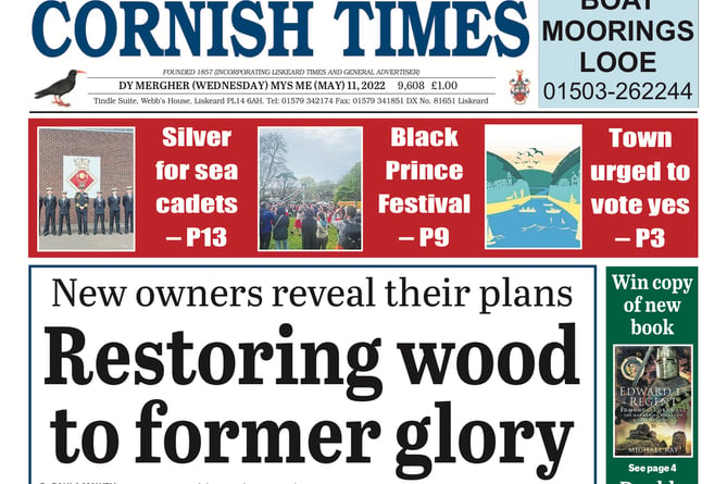 The front page of the Wednesday, May 11, 2022, issue of the Cornish Times