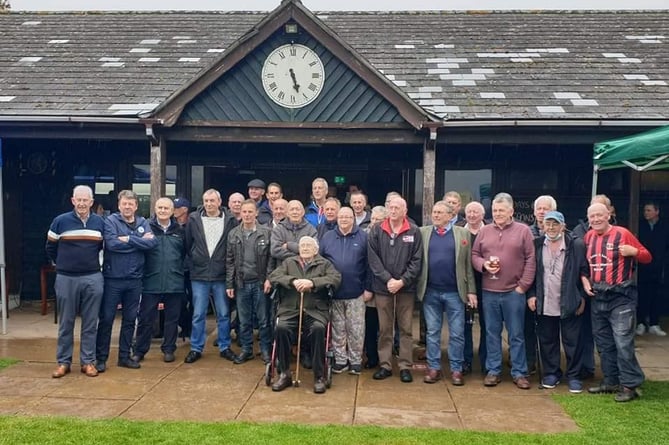 Former Talgarth Town players gathered outside the club’s pavillion.