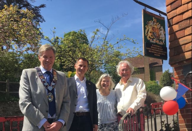 Haslemere mayor Cllr Simon Dear (left), South West Surrey MP Jeremy Hunt and Carmen and Christopher Ashton-Jones at the celebrations