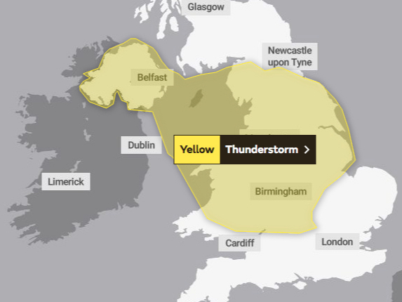 The whole yellow weather warning which is in place across the UK until 10pm