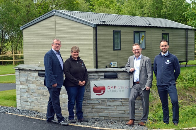 Russell George MS with Bywater Leisure Parks’ managing director Dylan Roberts, associate director Ed Glover and Morben Isaf Holiday Home and Touring Park joint manager Ben and Sarah Lewis.