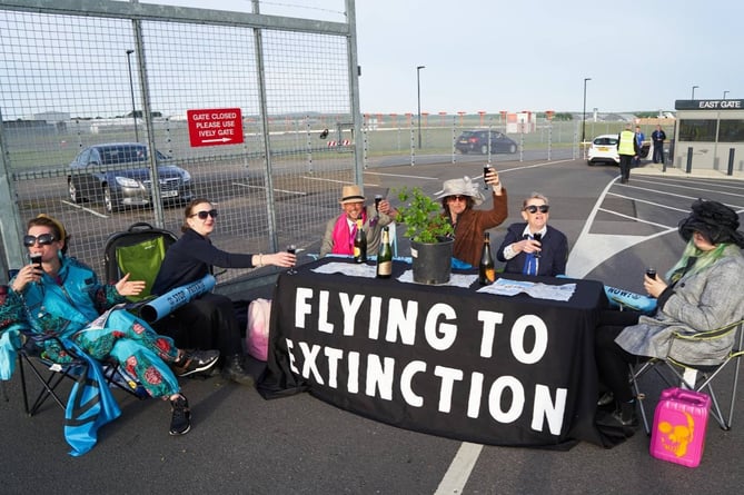 Eco-protestors blockade the entrance to Farnborough Airport