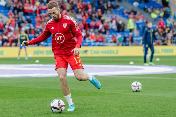CARDIFF, WALES - 05 JUNE 2022: Wales' Rhys Norrington-Davies prior to the 2022 FIFA World Cup play-off final between Wales & Ukraine at the Cardiff City Stadium on the 5th of June 2022. (Pic by John Smith/FAW)