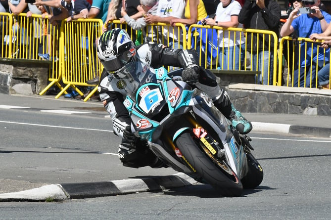 Michael Dunlop on his way to victory in Friday morning’s second Supersport race