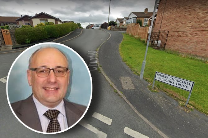 The entrance to Churchill Drive with Clive Pinney inset