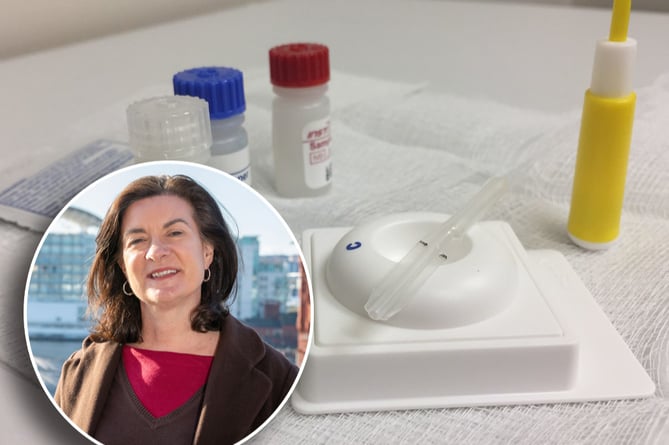 A HIV test kit with MS Eluned Morgan inset