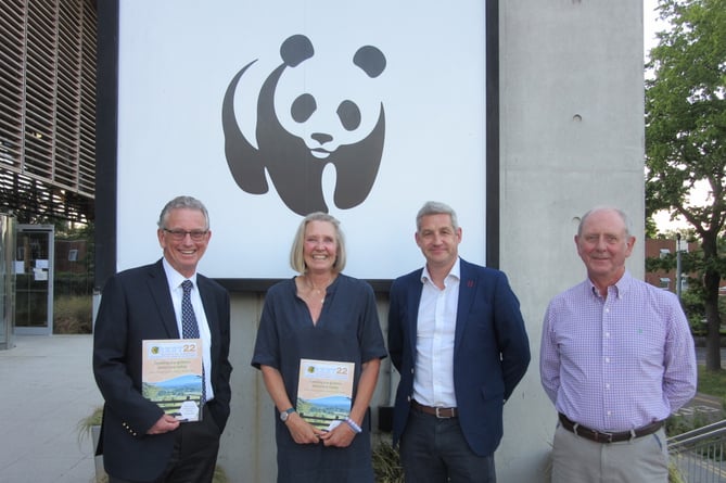Left to right – Rob Stansbury, chairman of trustees; Suzy Naughalty, trustee; Richard Davies, general manager and Martin Fox, trustee at the WWF Living Planet Centre
