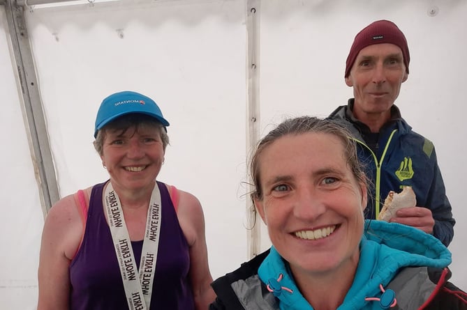 Ceris Williams, Louise Barker and Dave Powell at the Man v Horse race