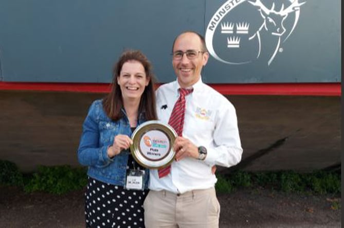 Peter de Klein with wife Catrin with the International Mixed Ability Rugby Tournament Plate