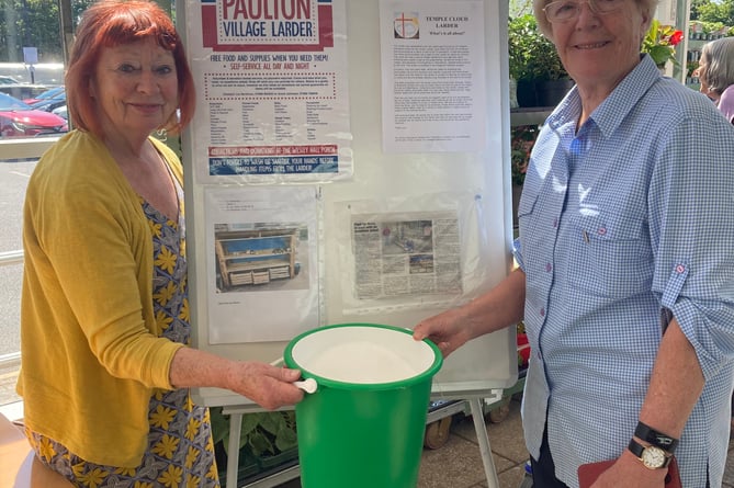 Liz Hardman from Paulton Larder and Liz Brakspear from Temple Cloud Larder collected donations at Midsomer Norton Tesco.