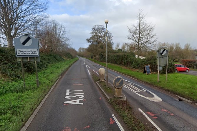 The A377 road by Quicke's farm shop at Newton St Cyres (Image: Google Maps)