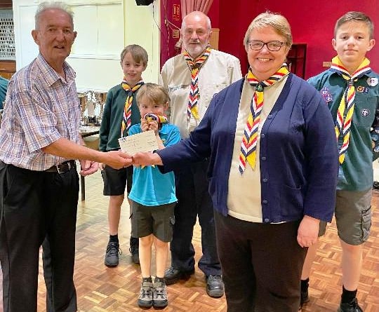 Paulton & District Skittle League donate £1,500 to three charities, including Radstock Scouts Group. 