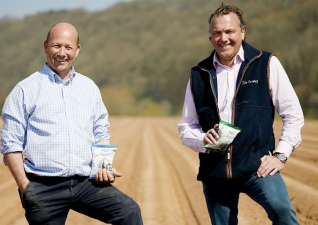 Two Farmers Crisps is the brainchild of Herefordshire farmers, and longtime friends, Mark Green and Sean Mason. In 2018, the two farmers decided to develop a range of hand-cooked crisps that celebrate local ingredients whilst causing minimal impact to the environment, by way of a 100 per cent plastic-free and compostable packet