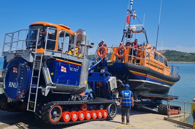 Launch of the Shannon class lifeboat from New Quay Lifeboat Station