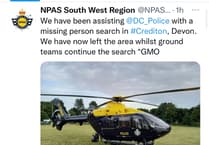 Police helicopter and ground crews search for missing person in Crediton
