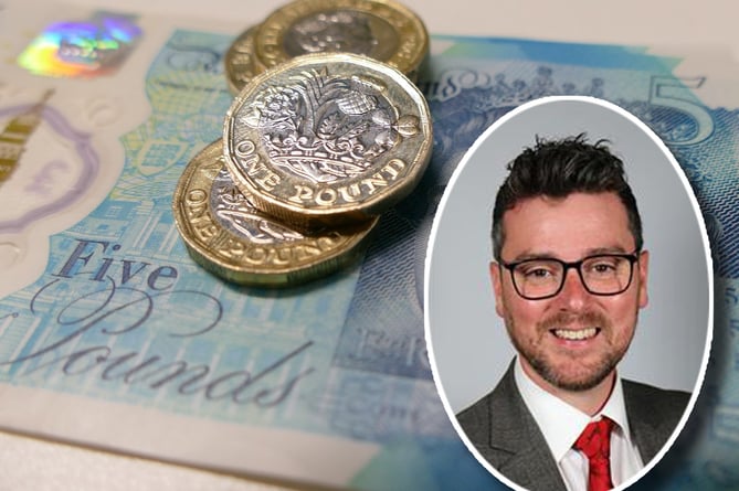 Matthew Dorrance inset over pound notes and coins