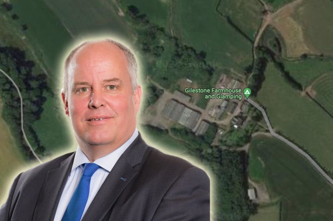 Andrew RT Davies inset over an aerial view of the farm 